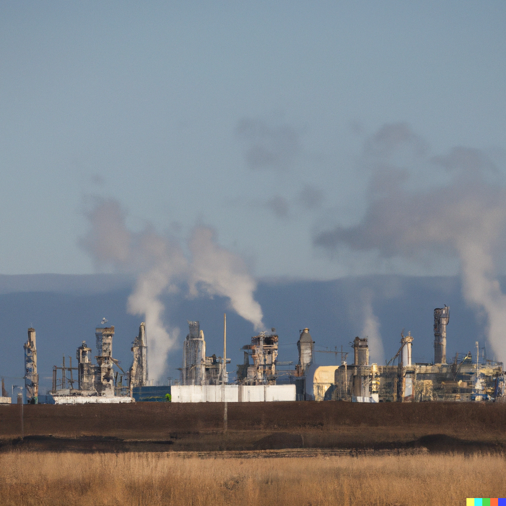 DALL·E 2023 09 13 14.23.49 an oil and gas refinery in alberta canada emitting emissions - Regulatory Emissions Consulting and Reporting in the Canadian Oil and Gas Sector